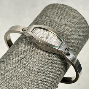 Fossil Watch Womens Pave Bling Dial 16mm Silver Tone 6.5" Quartz New Battery